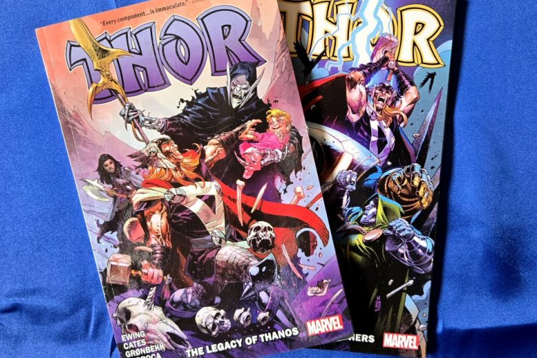 Thor by Donny Cates issue #5: The Legacy of Thanos, and issue #6: Blood of the Fathers. Written by Donny Cates, Al Ewing, and Torunn Grønbekk. Cover art by Nic Klein