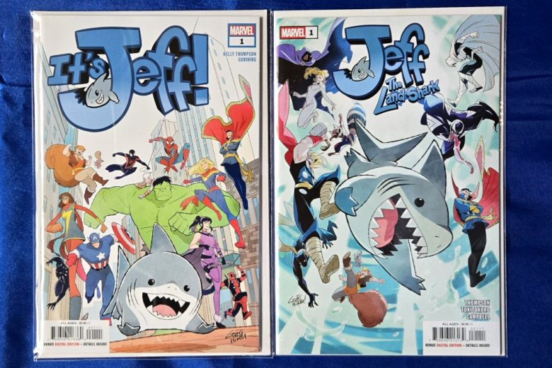 It's Jeff Vol 1, issue #1, 2023, cover art by Gurihiru. Jeff the Land Shark Vol 1, issue #1, 2025, cover art by Gurihiru. Stories by Kelly Thompson.