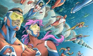Final drawing of the Multiverse, with variants of the two main Comic Philosophy superheroes. Art by Pablo Alcalde, (pabloalcaldef.wordpress.com) © Eric Marcotte (comicphilosophy.com)
