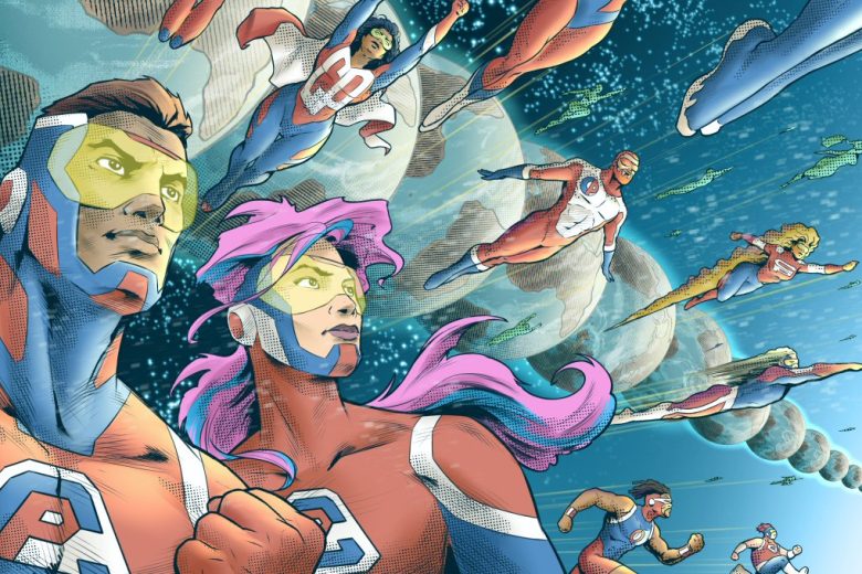 Final drawing of the Multiverse, with variants of the two main Comic Philosophy superheroes. Art by Pablo Alcalde, (pabloalcaldef.wordpress.com) © Eric Marcotte (comicphilosophy.com)