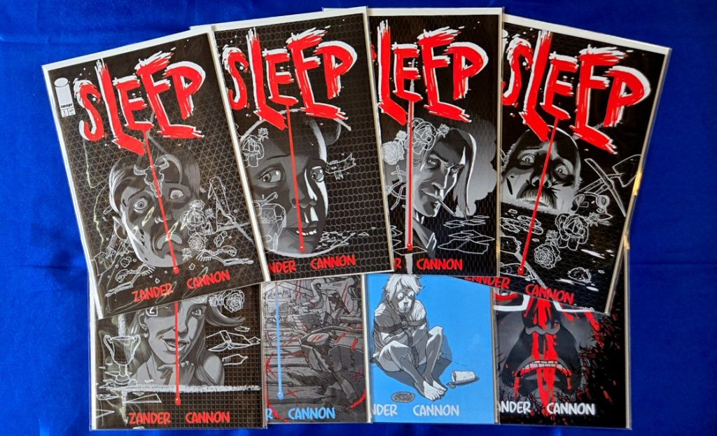 Issues #1-8 of Zander Cannon's Sleep comic series, at Image Comics. All art by Zander Cannon.